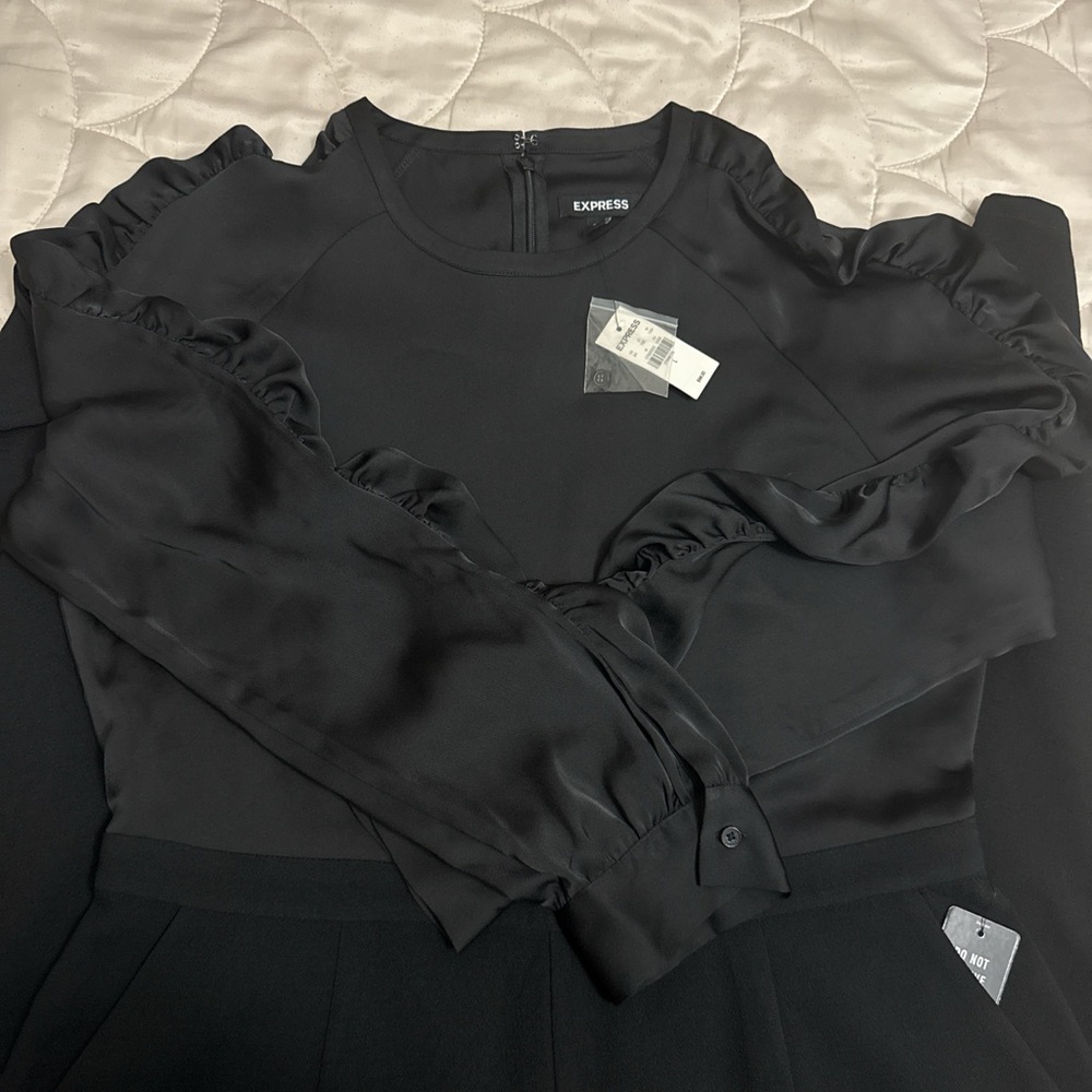 Express Elegant Black Ruffle Jumpsuit